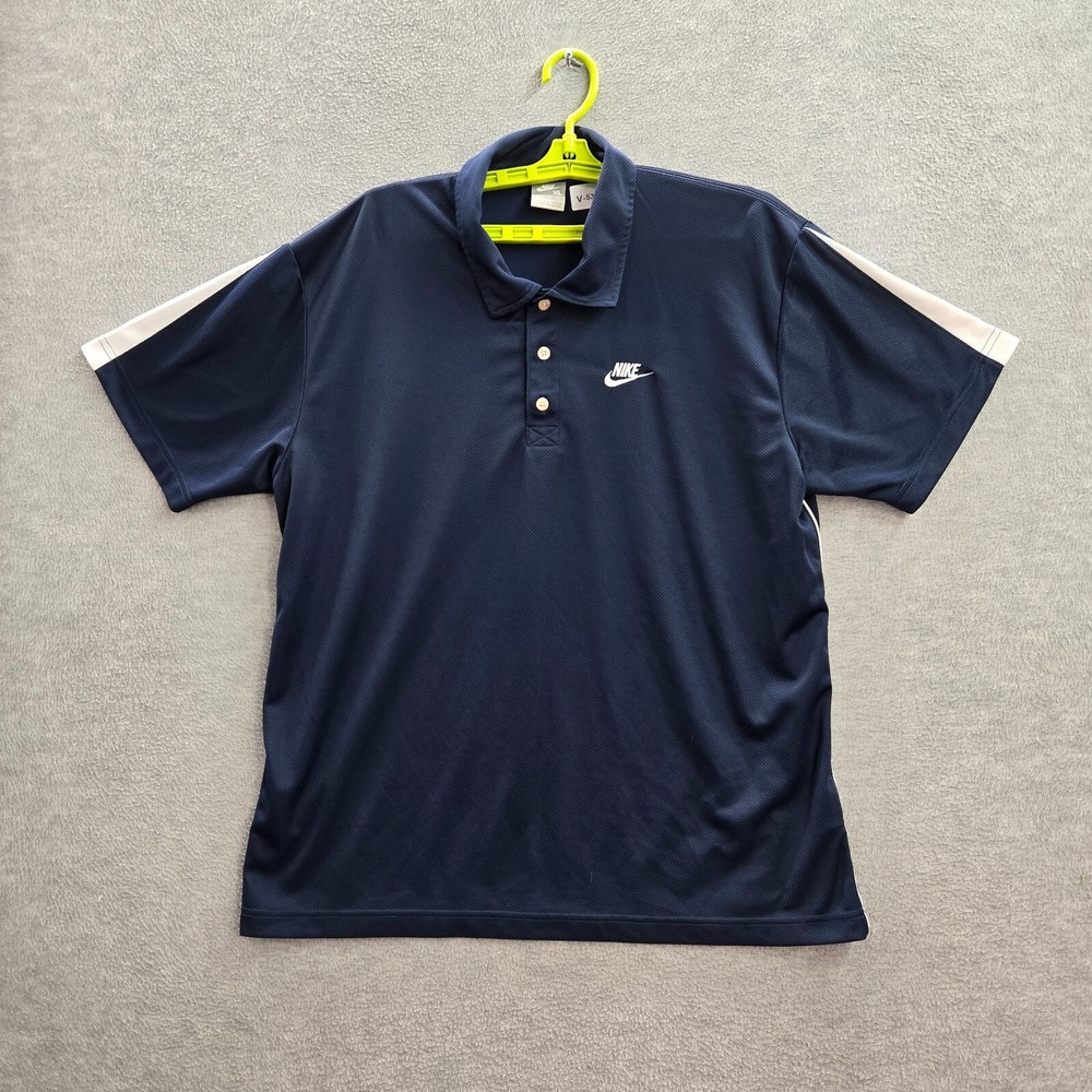 VINTAGE Men Polo Shirt XL Blue Logo Embroidered Short Sleeve Collar Y2K‎